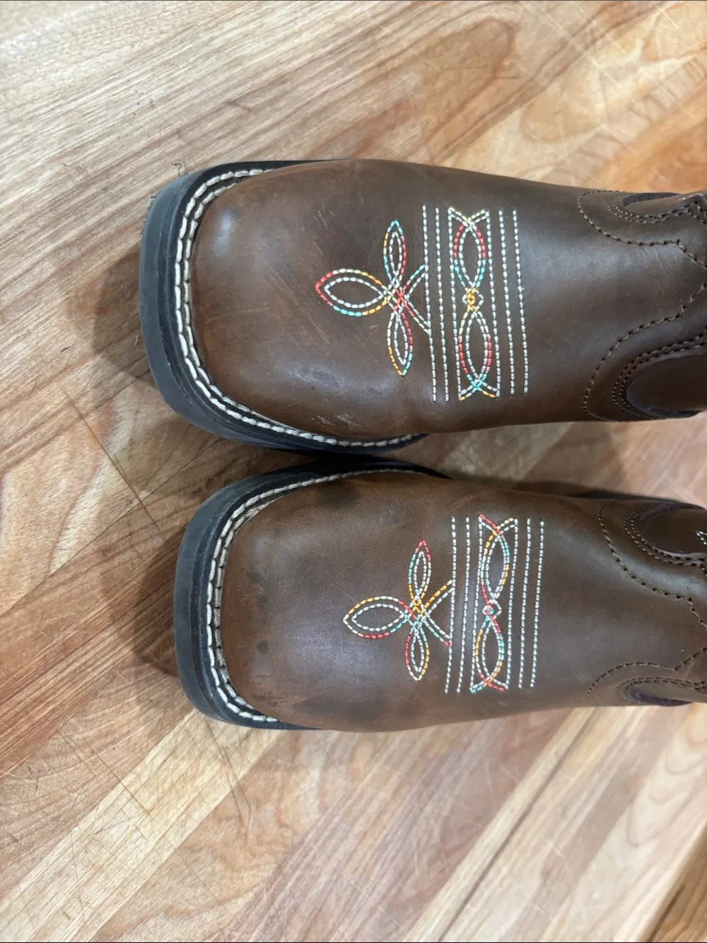 Shyanne Brown Kids Western Boots with Rainbow Star Panel